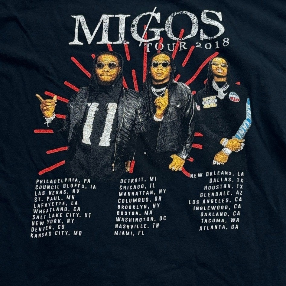 Migos Tour 2018 Rap Graphic Concert T-Shirt Large Black Mens Fruit of the Loom