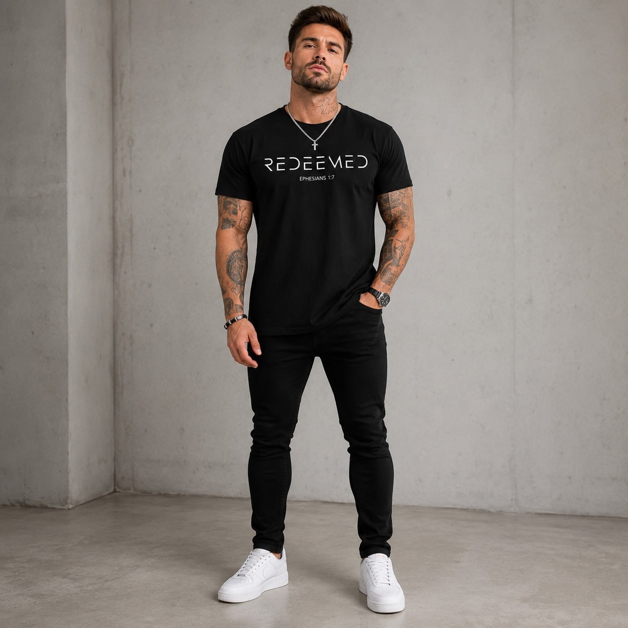 Men 100% Cotton Inspirational Letter Graphic T-Shirt, Casual Short Sleeve