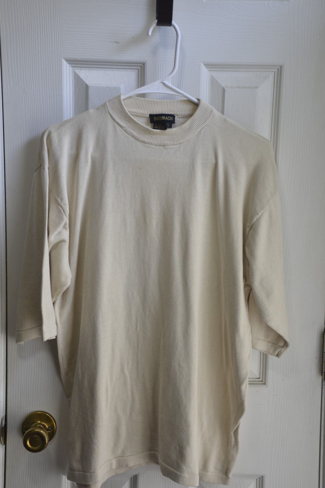 Bachrach Silk Cotton Crewneck T Shirt Cream Size L LSC138