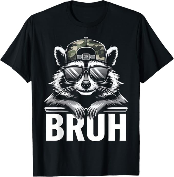 Bruh Raccoon Trash Racoon Camo Hat Youth Teens Kids Slang T-Shirt