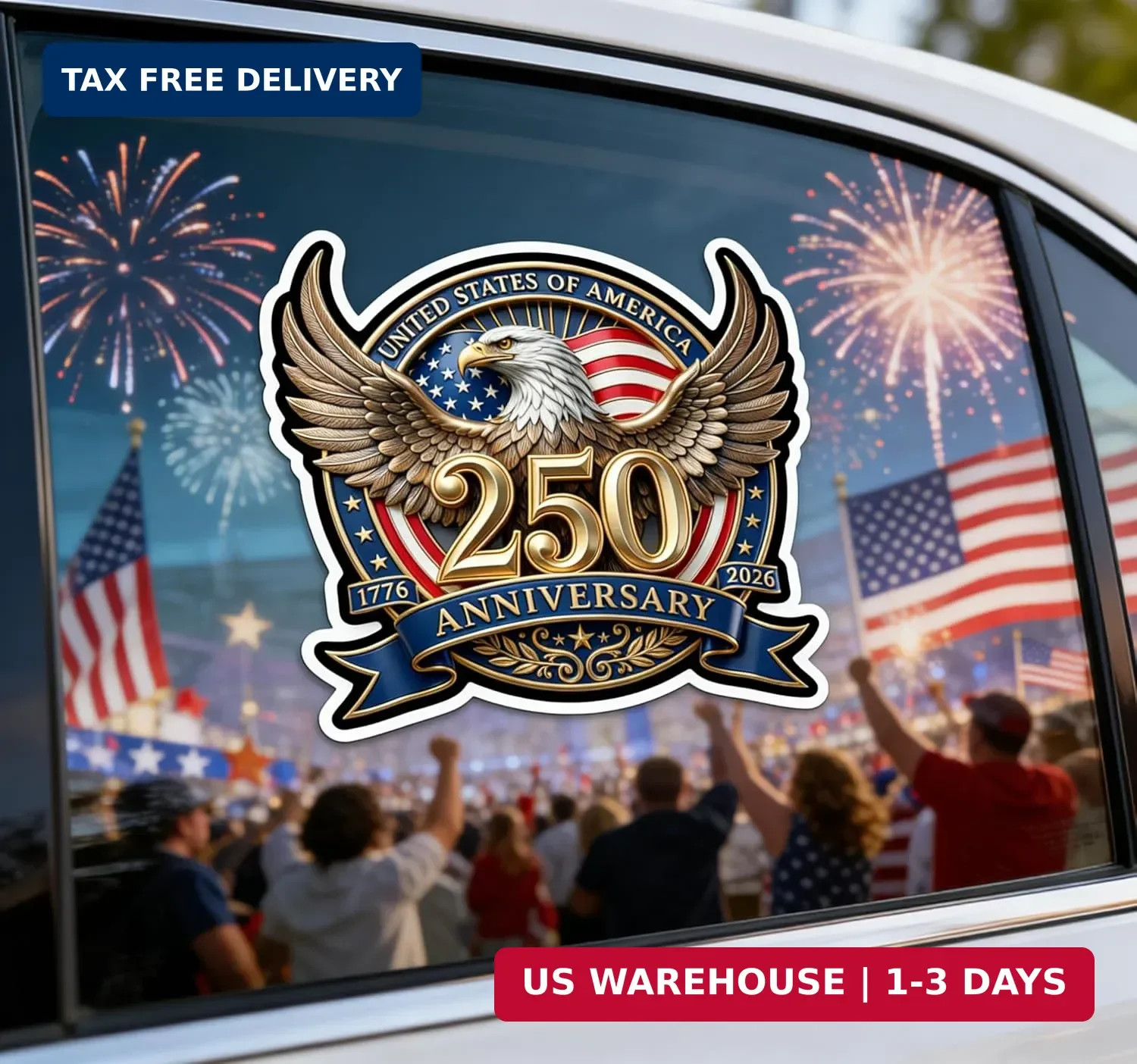 2PCS 250th Anniversary USA Car Decal Sticker 250 Anniversary USA Patriotic 4th o