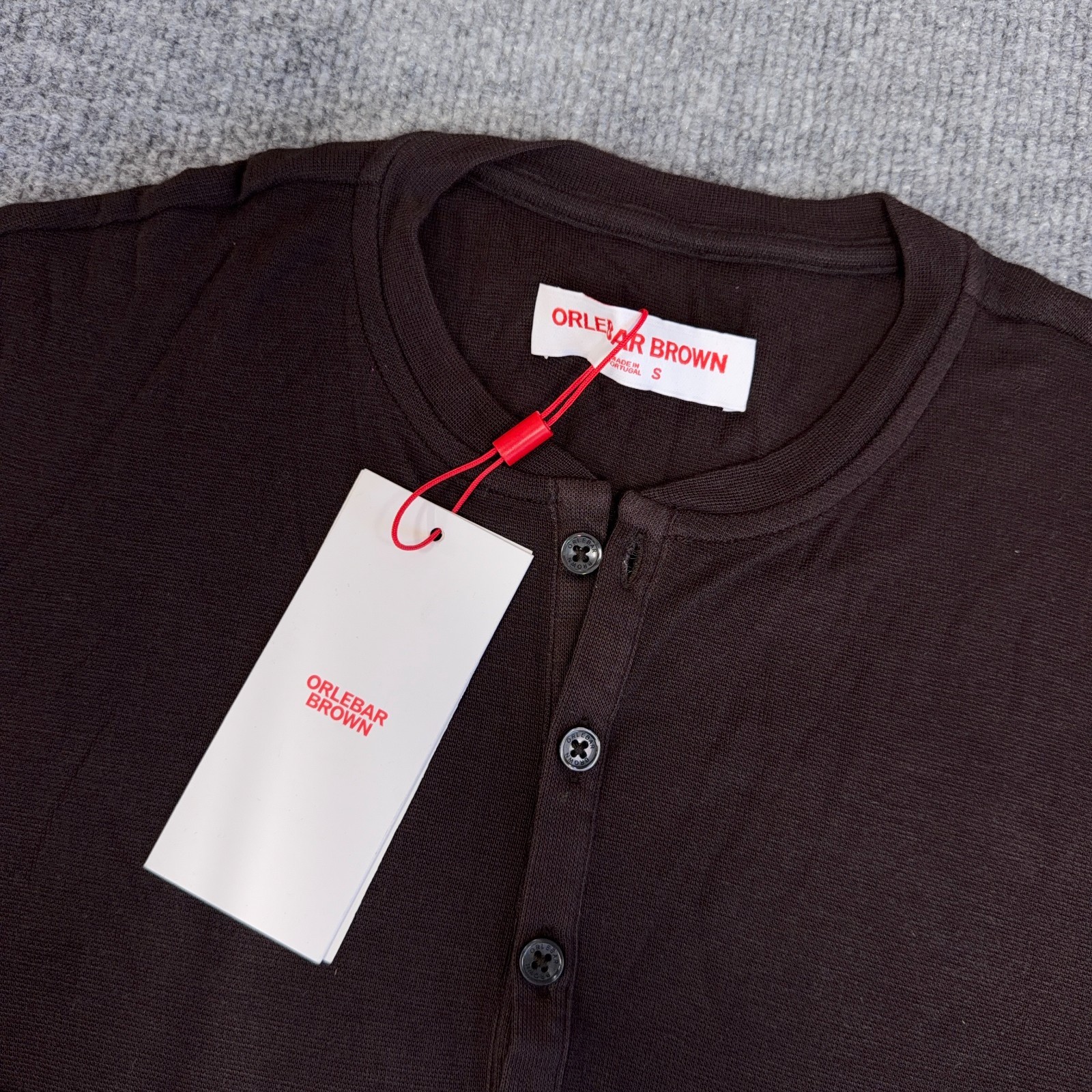 Orlebar Brown Shirt Men Small Truffle Brown Harrison Cashmere Henley T Tee NEW