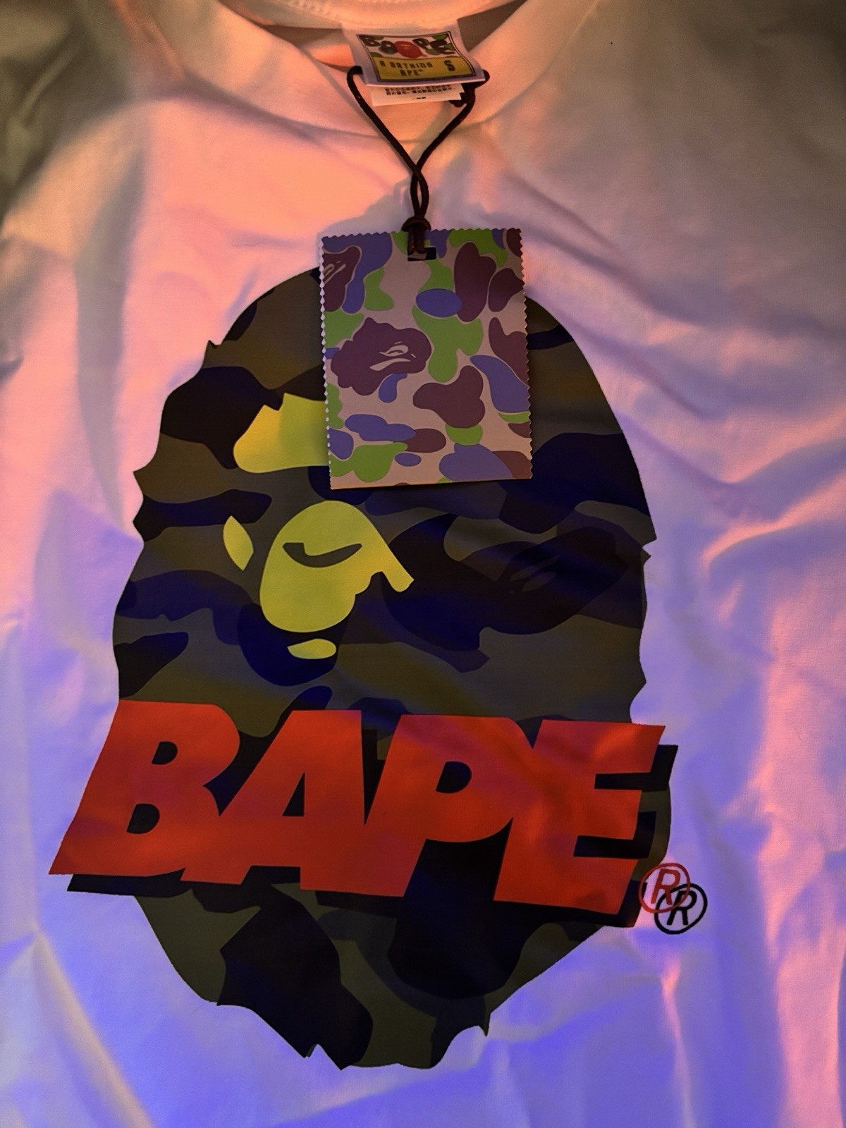 A Bathing Ape BAPE White Cotton Logo Graphic Print T-Shirt Mens Size L