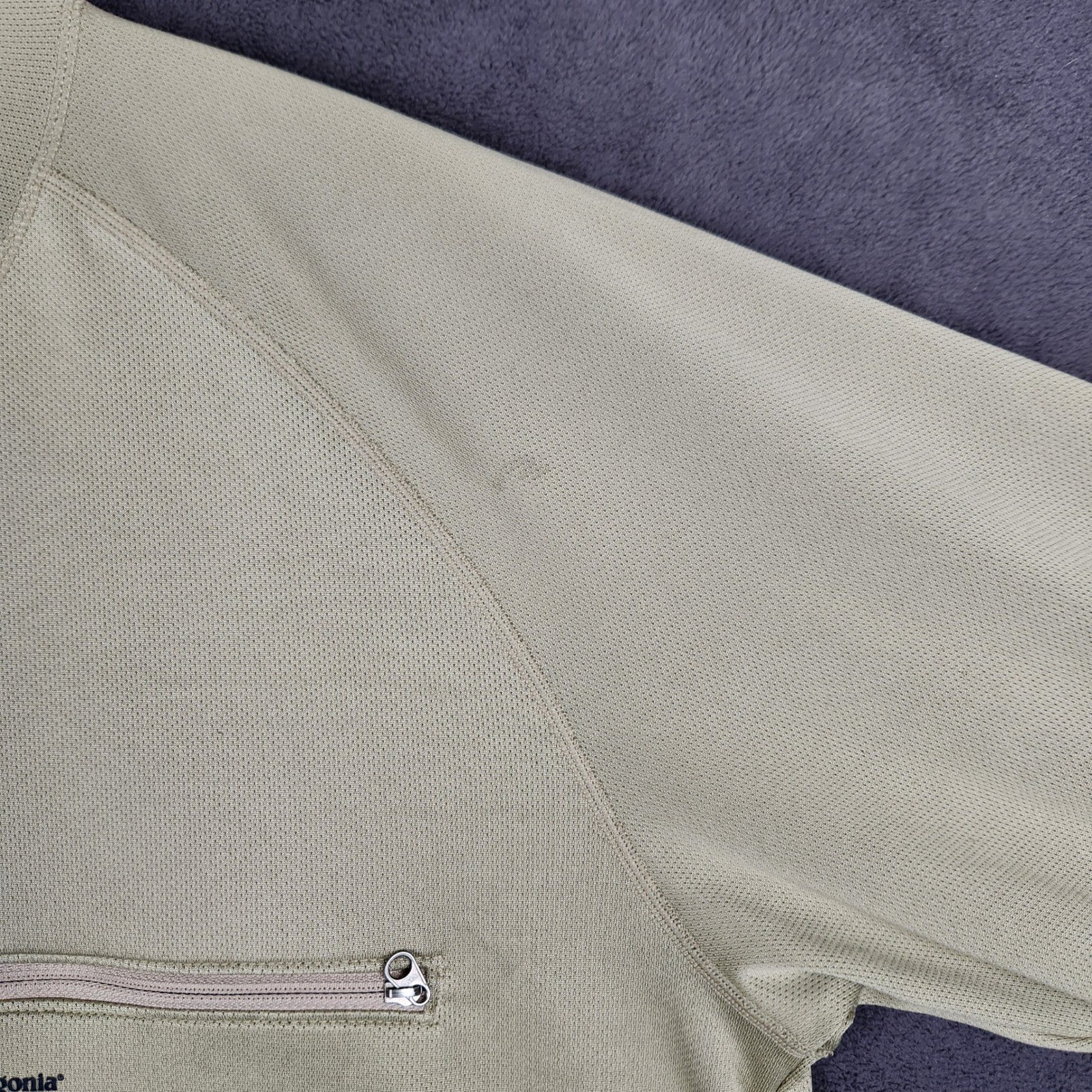 Patagonia Sunshade Shirt Mens Large Retro Khaki Bonefish Graphic Zipper Pocket