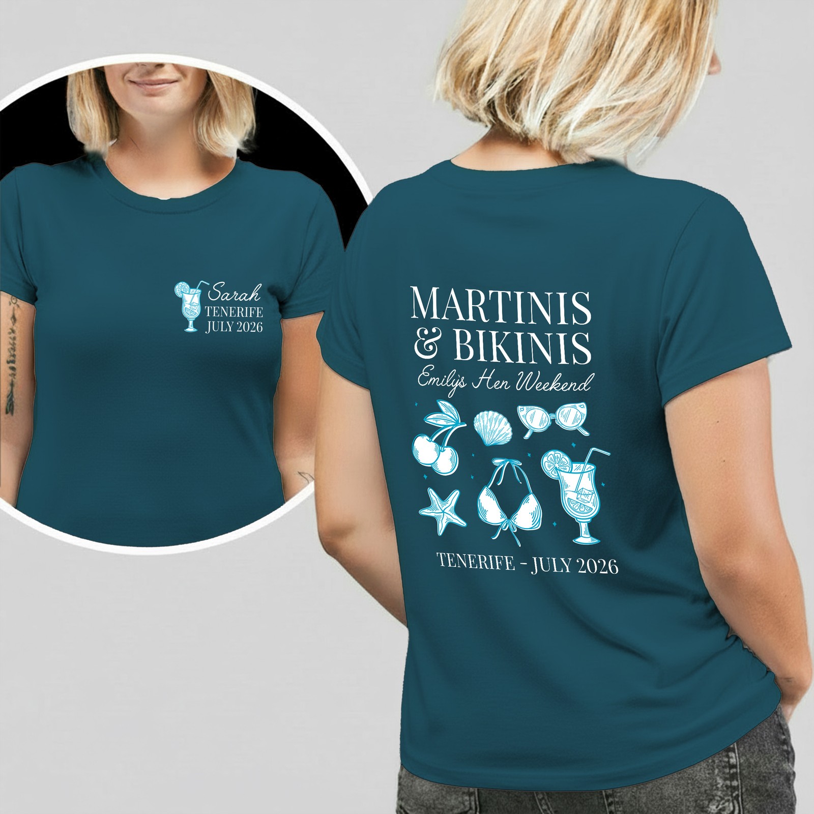 Matching Hen Do Custom T Shirt Martinis Bikinis Bride Tee