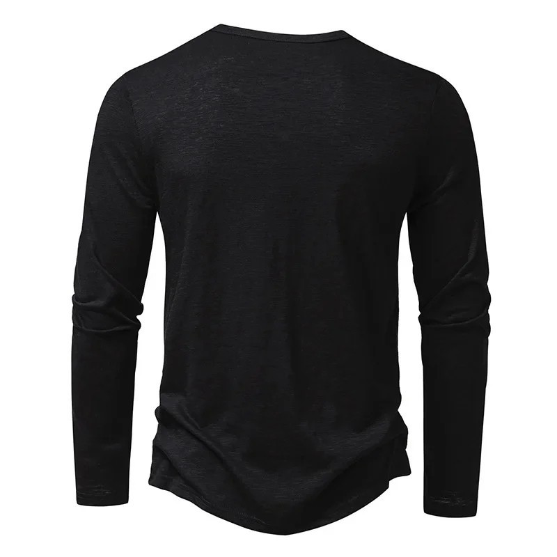 Men’s Autumn Cotton Henley Neck T-Shirt, Long Sleeve, Casual Slim Fit