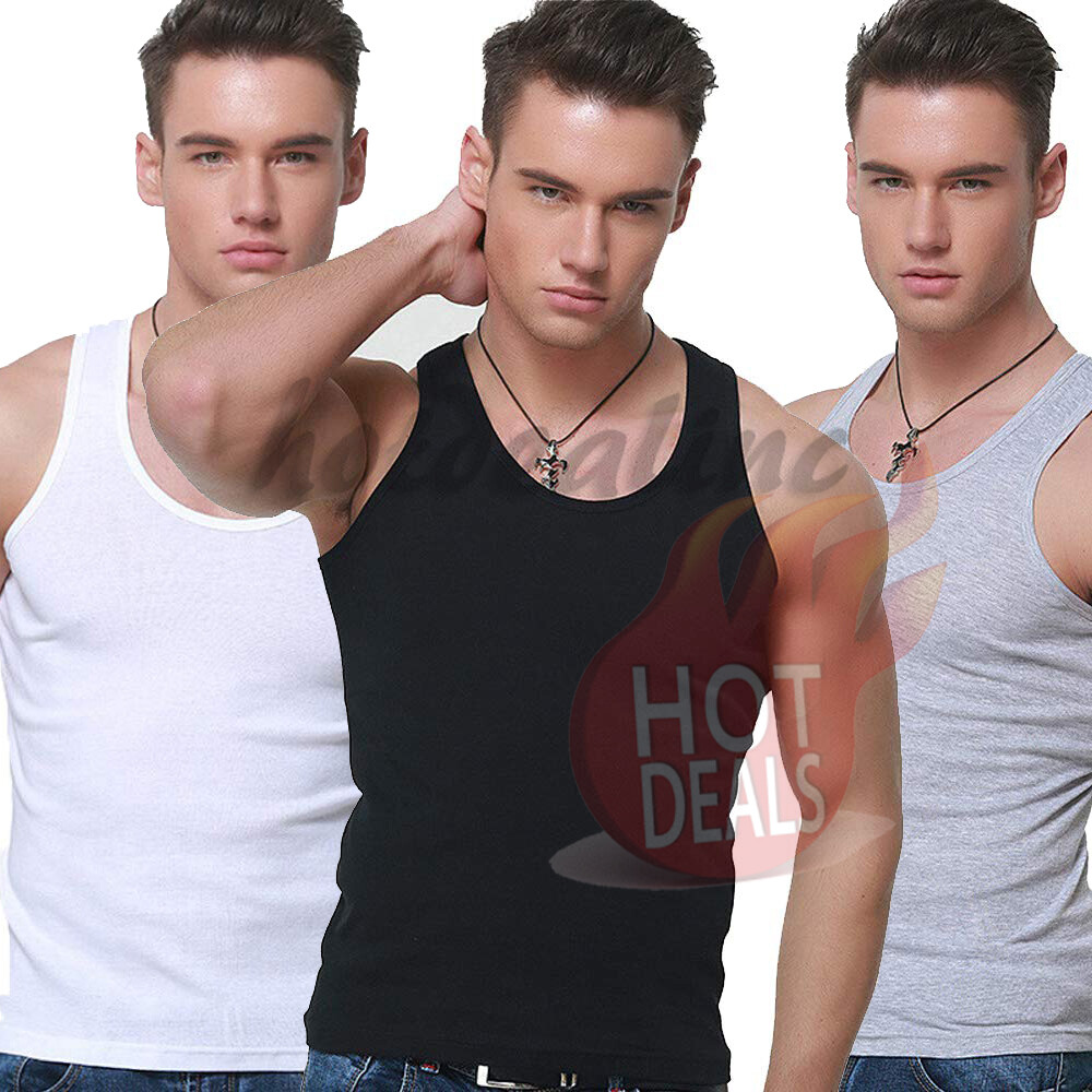 3 /6 Pack Men White/Black Cotton Tank Top A-Shirt Wife Beater Ribbed Undershirt