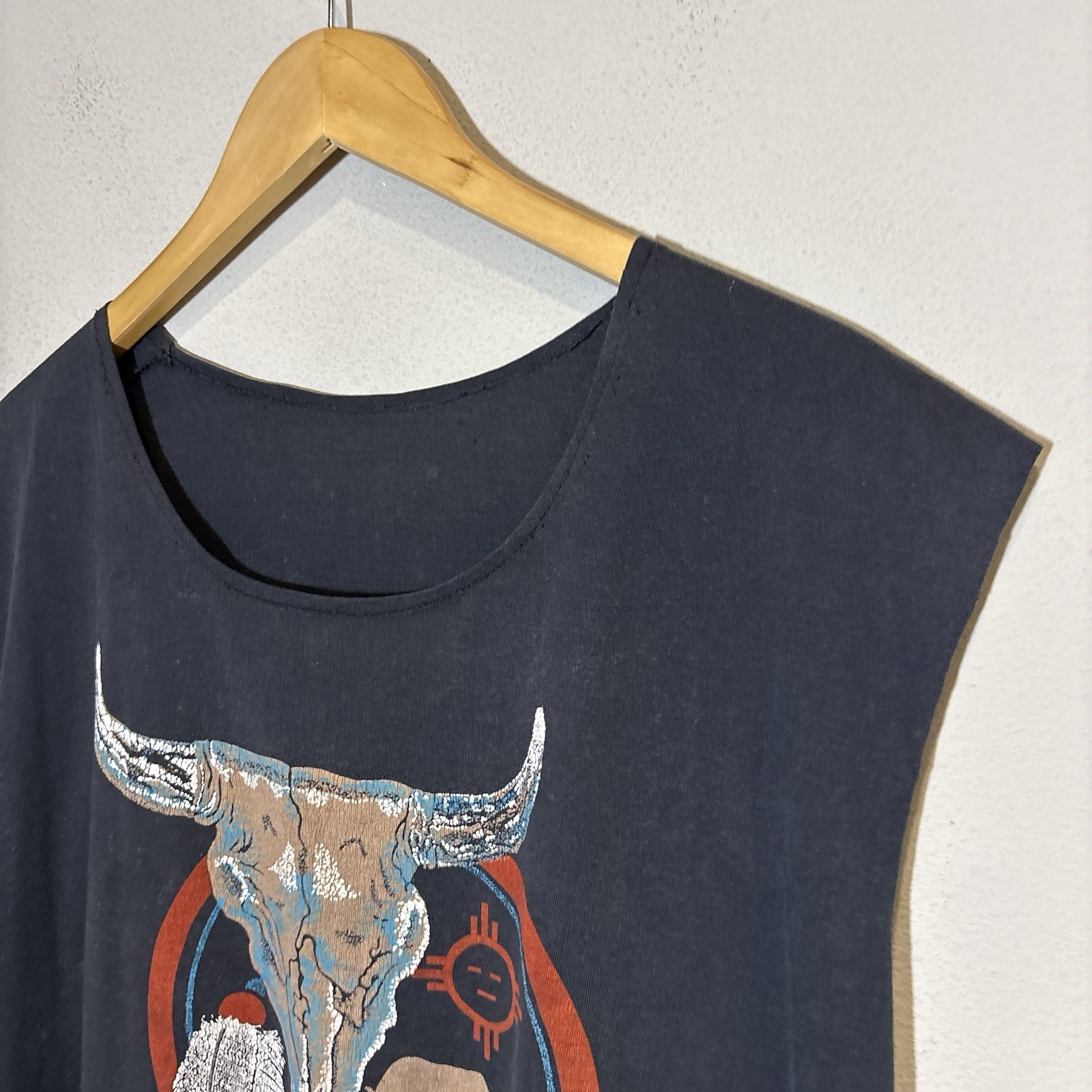 Rodeo PBR Fringe T-Shirt Mens L Black Beaded Native Style Vintage 90s Fringe USA