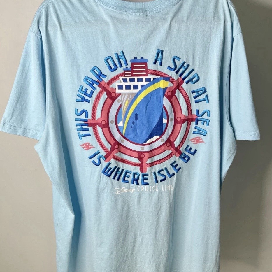 Disney Cruise Line Men’s Light Blue Captain Mickey Short Sleeve T-Shirt Size L