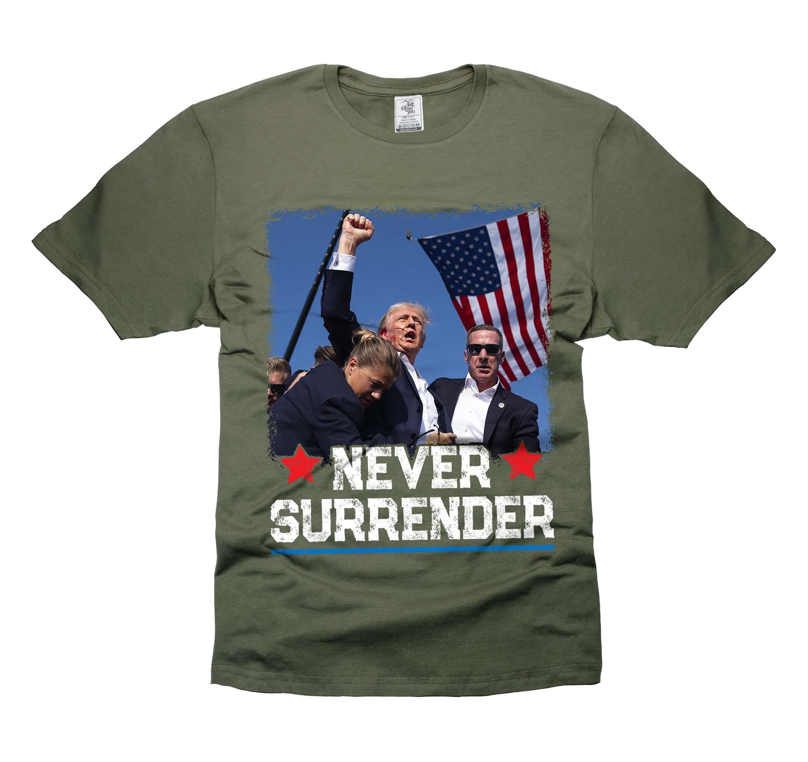 Never Surrender USA Flag Shirt Donald Trump PA Rally Shirt DJT Support Shirt