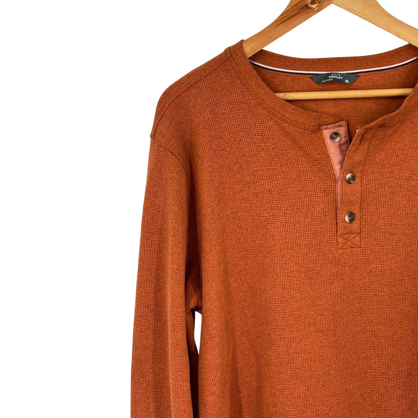 Member’s Mark Thermal Henley Long Sleeve Shirt Rust Orange XL