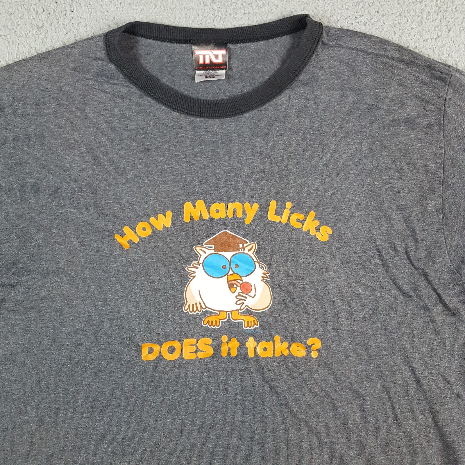 Vintage Y2K How Many Licks Tootsie Pop Candy Ringer Size S Owl Retro T Shirt
