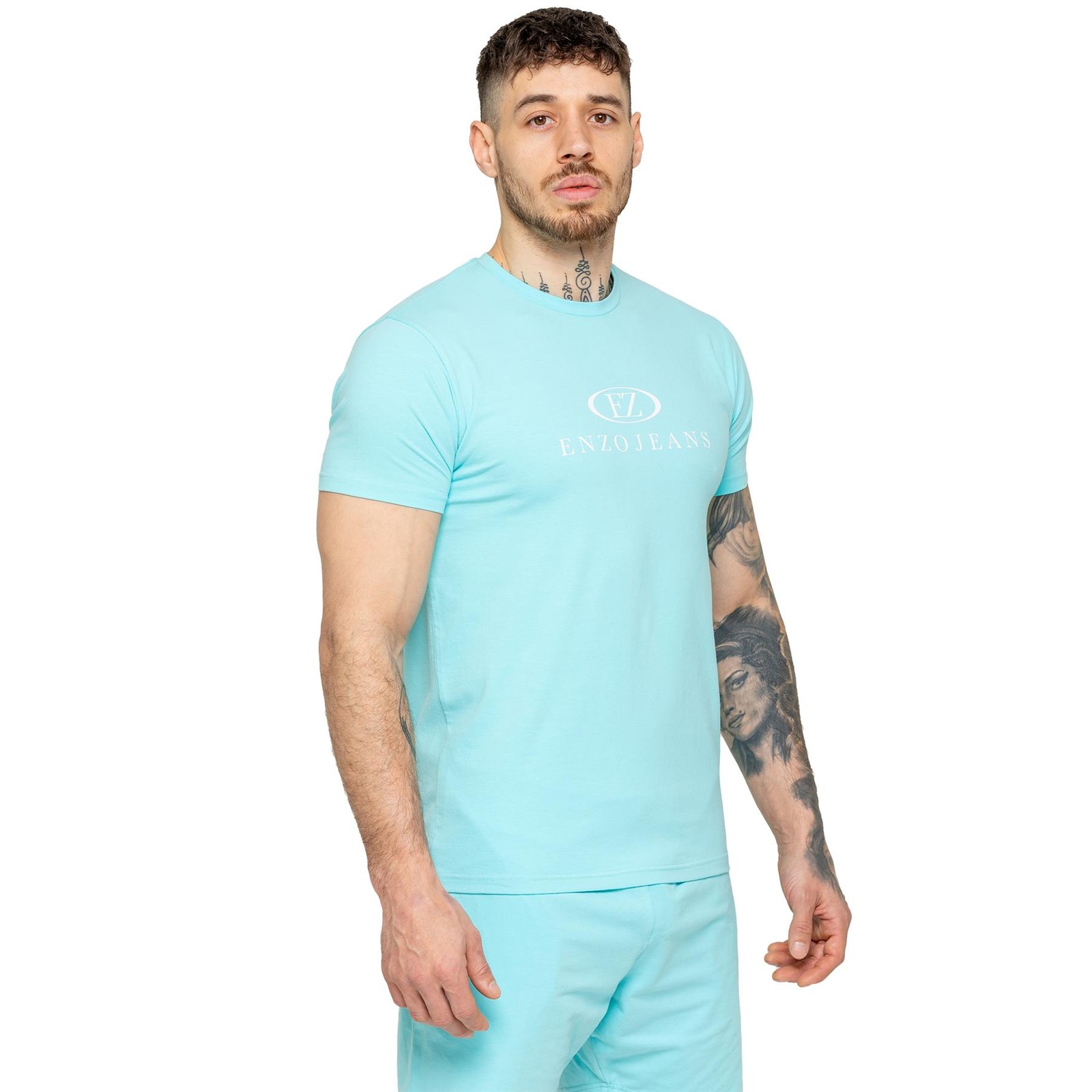 Enzo Mens T-Shirt Athletic Casual Slim Fit Cotton Stretch Crew Neck Top