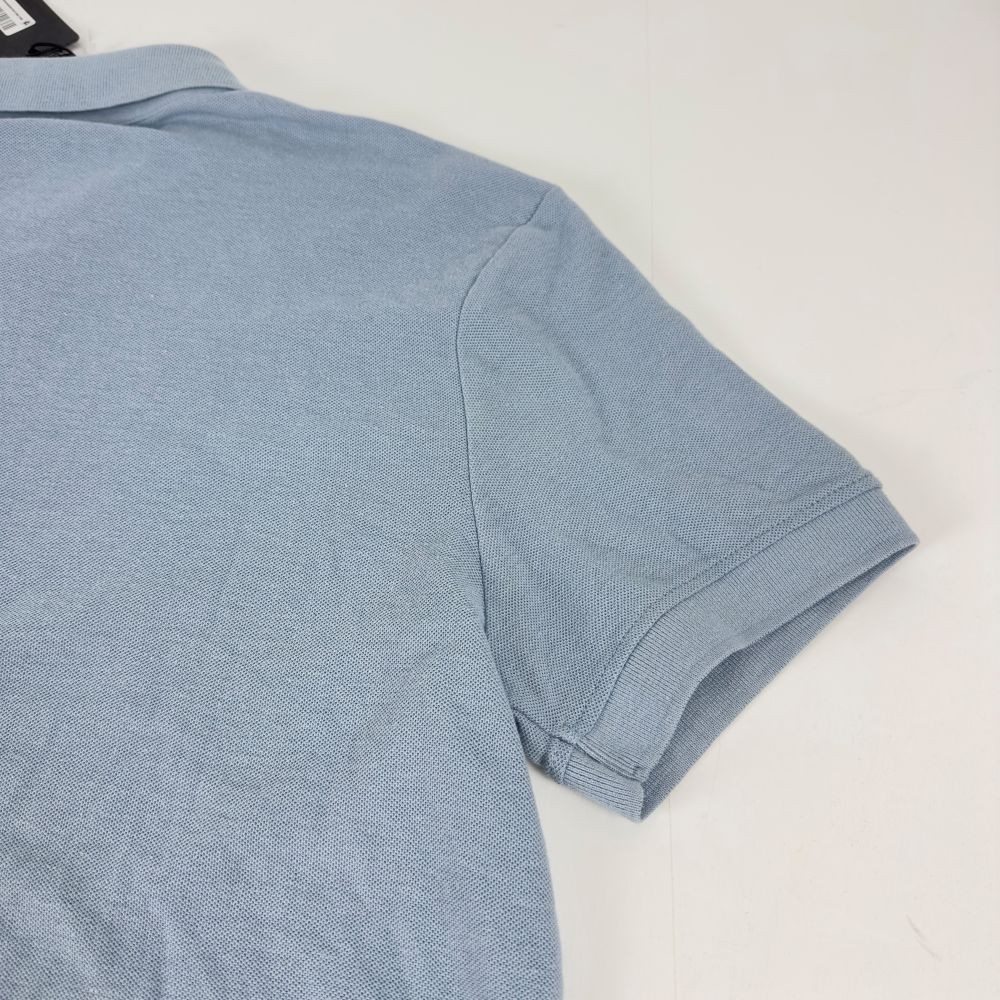 True Religion Polo Shirt Mens Small Sky Blue Logo Damask Cotton Blend Short Slve