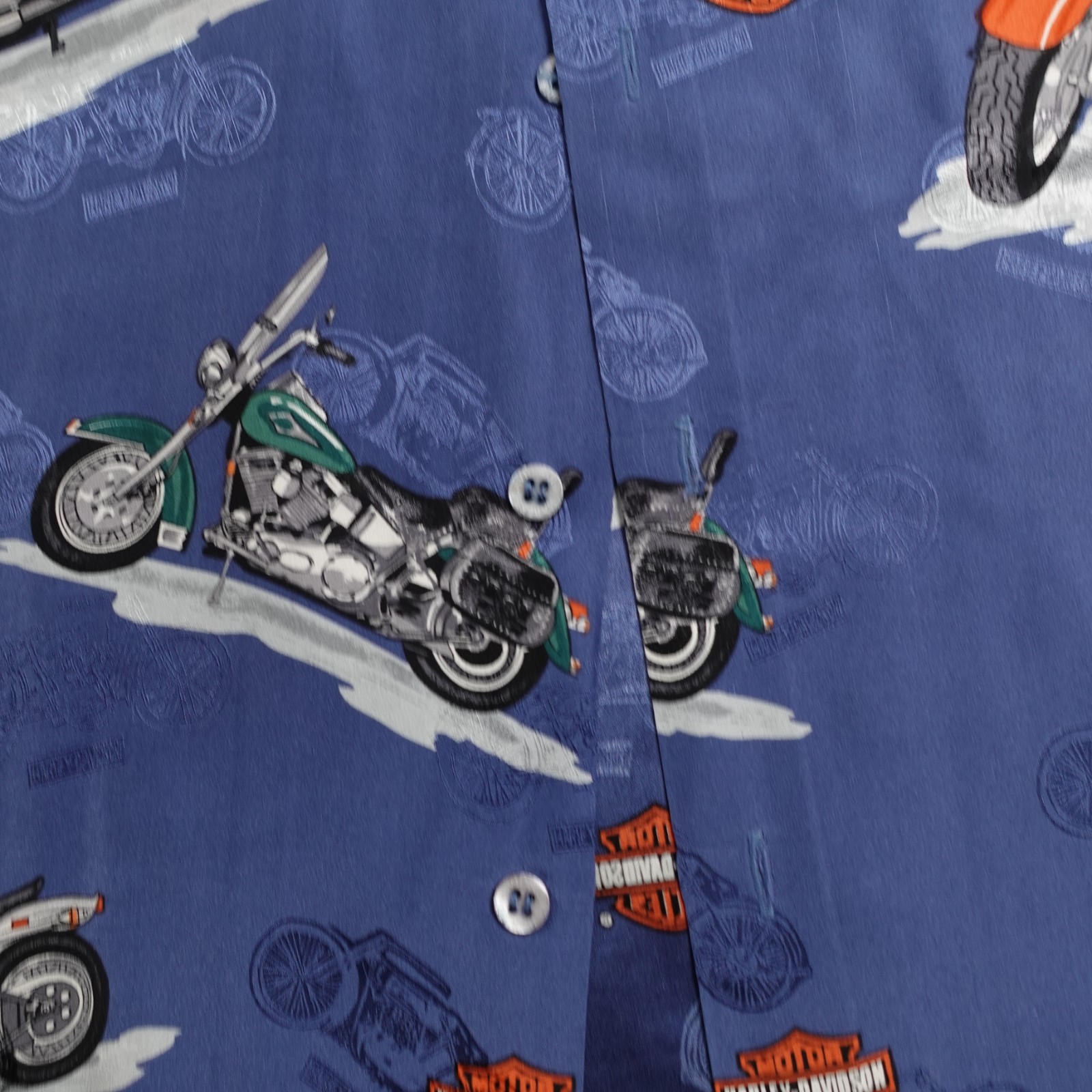 Vintage Harley Davison biker Hawaiian all over print button up Shirt 2XL Silk