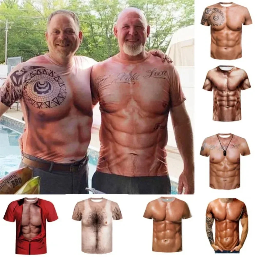 Men’s 3D Muscle Tattoo Print Short Sleeve T-Shirt