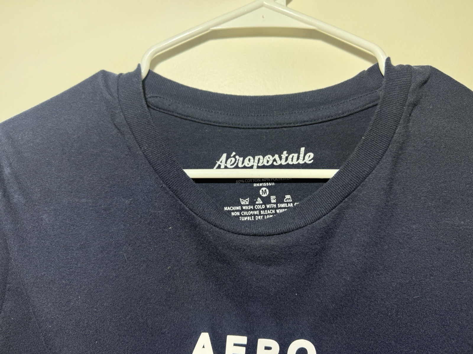 Aéropostale Men’s M Navy Logo Short Sleeve Crew Neck Cotton Blend Knit T-Shirt