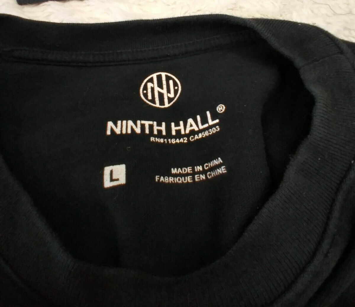 Ninth Hall Mens Shirt LG Black W/ Red White Blue Stripe Heavyweight Cotton Nice