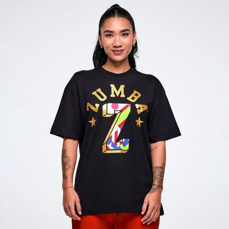 Zumba Worldwide Oversized Crew Neck Top – Black (men’s sizing) ~ XS S M L XL