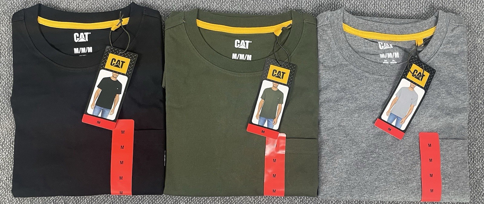 CAT Men’s Pocket Tee Lot of 3 Black, Green & Gray Pick Your Size NWT
