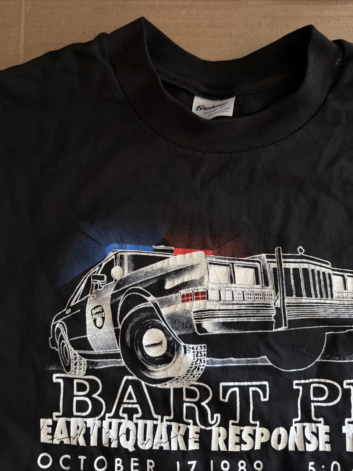 vtg preowned STEDMAN SUPER 50 BART PD Earthquake Response Team black XL t-shirt