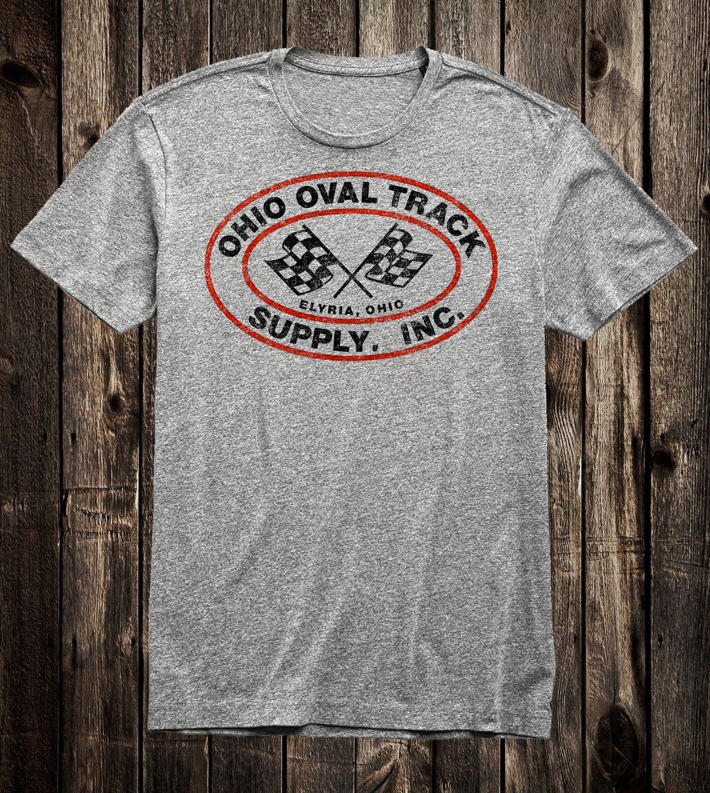 Mens Retro Hot Rod Tee T Shirt Drag Race Racing Speed Shop Ohio Oval Track