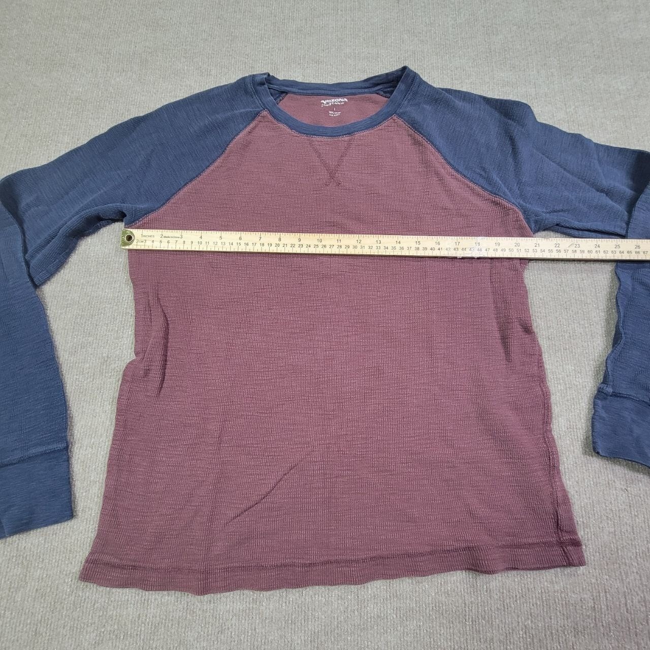 Arizona Jean T-Shirt Mens Large Red Blue 100% Cotton Knit Raglan Sleeve Pullover