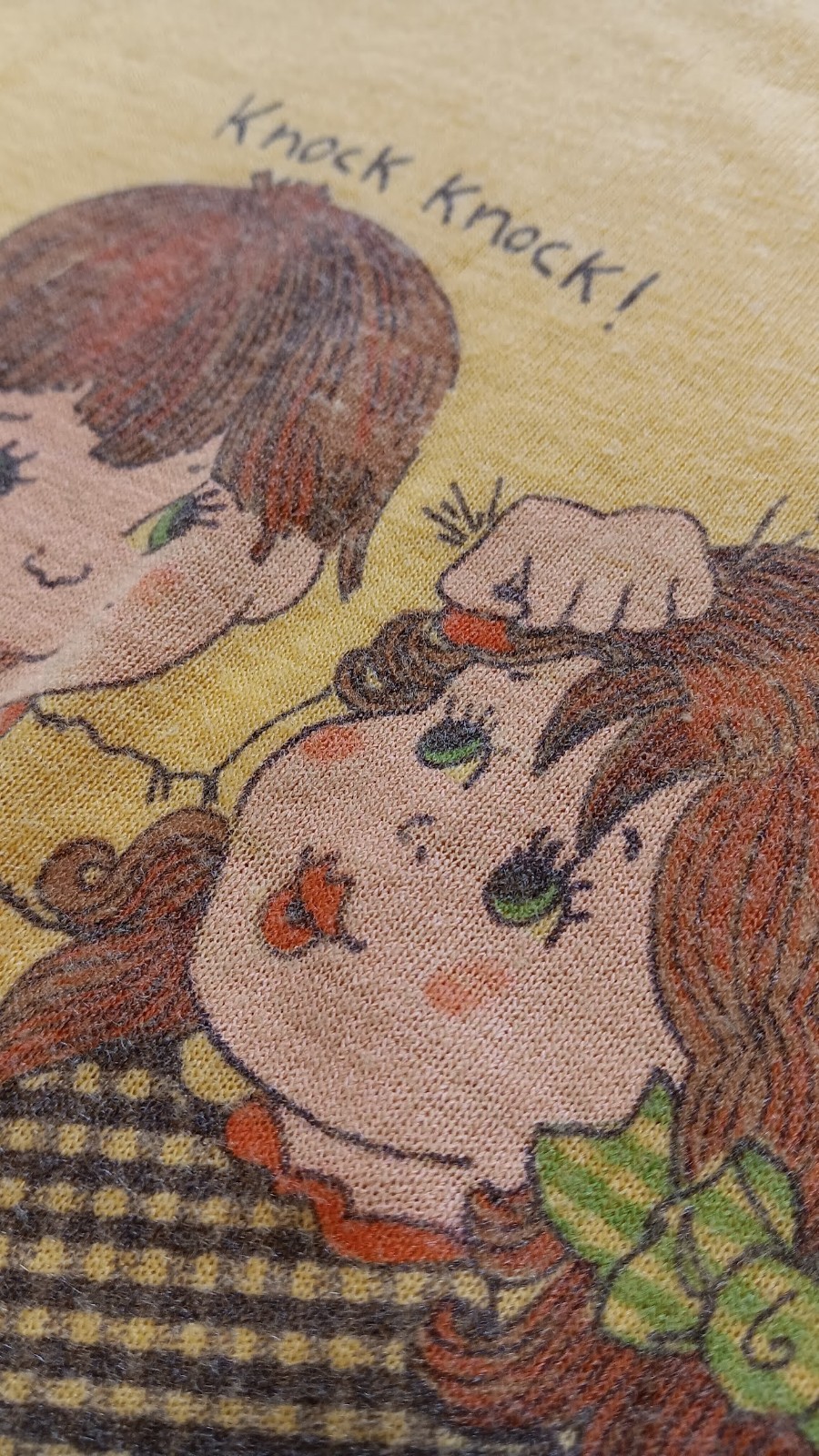 Vintage 70s Cute Cartoon Karen Knock Knock Joke Long Sleeve T Shirt