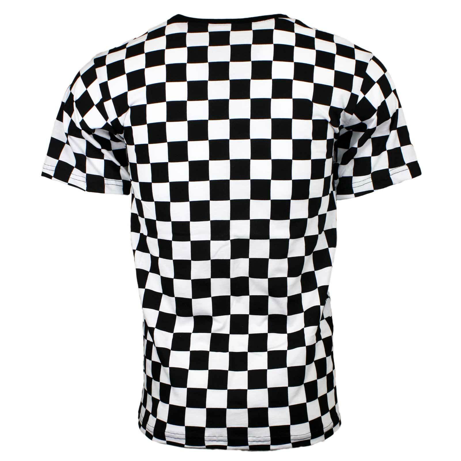 Adult Men’s RAD 80’s Short Sleeve PUNK Checkered Shirt Black White S M L XL 2XL