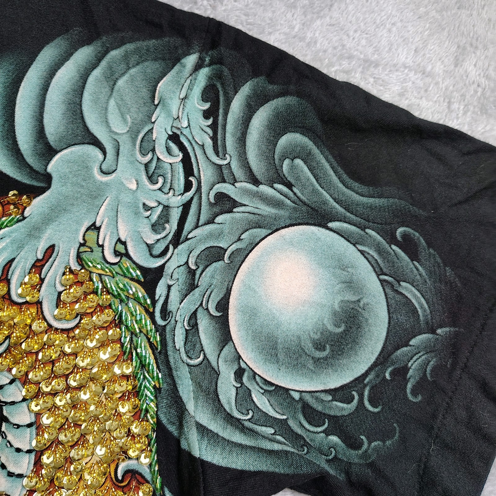 TARMAFIA Year of the Dragon Handmade Sequin & Beaded Mens L Shirt Power Fortune