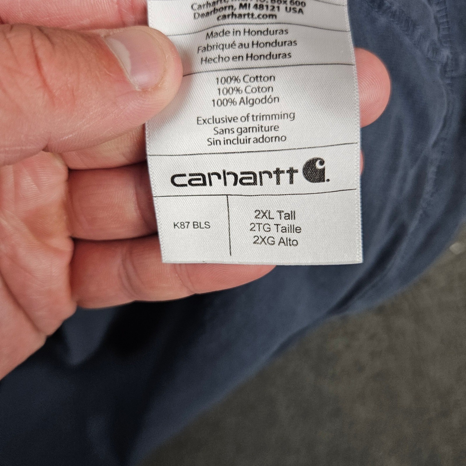Carhartt K87 BLS Mens 2XL Tall Loose Fit Pocket T-Shirt Bluestone Cotton