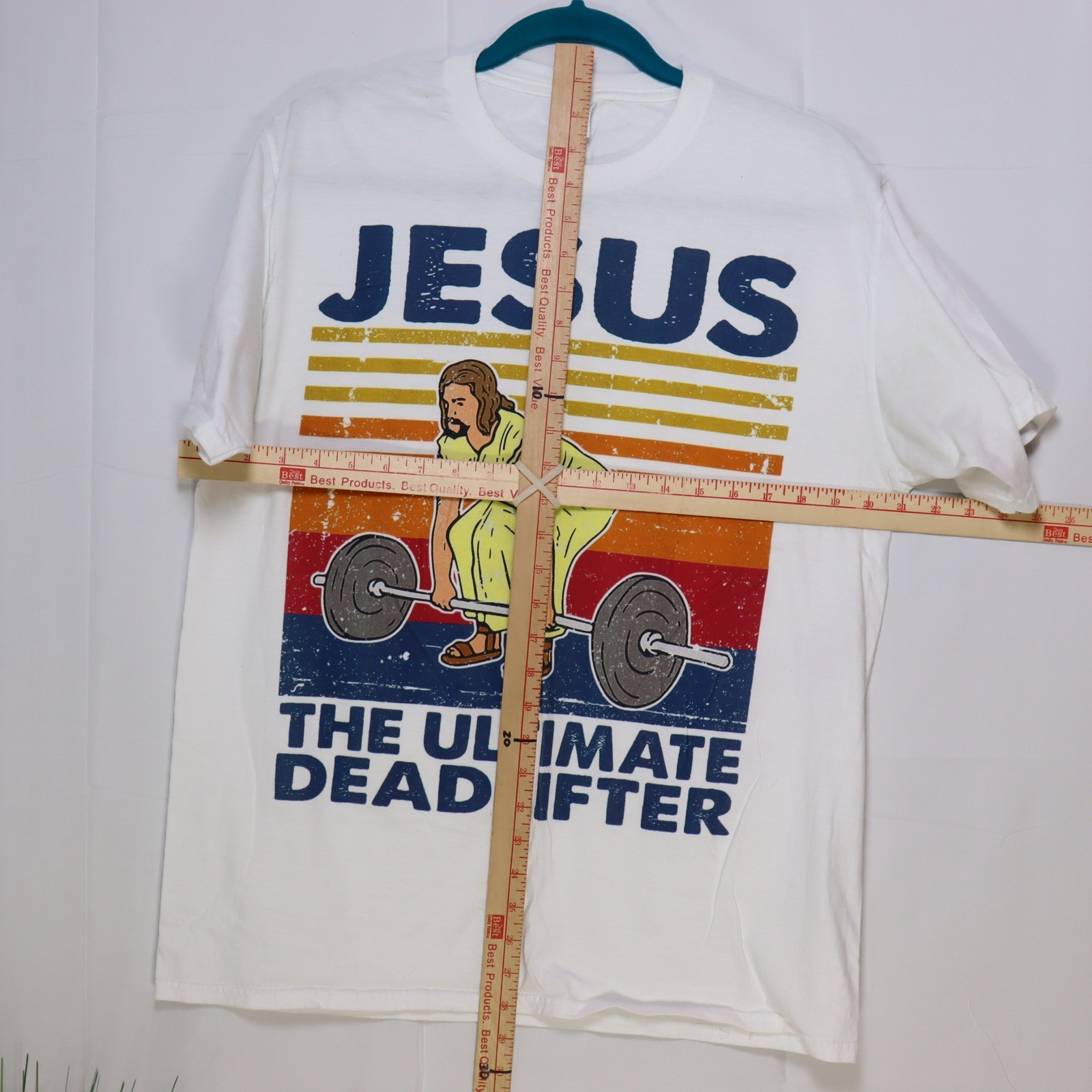 Port & Company Jesus Deadlifter T-Shirt Mens Large White Excellent Graphic Tee