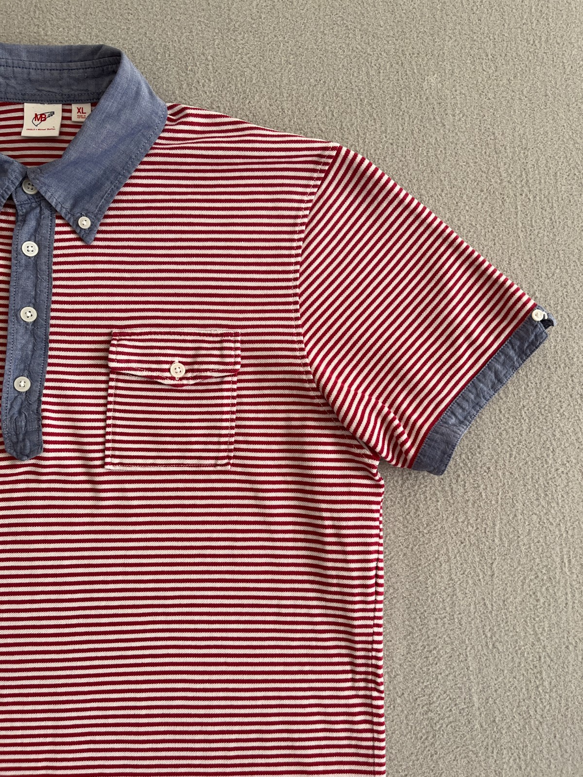 Uniqlo x Michael Bastian Polo Shirt Mens XL Red Striped Chambray Button Down