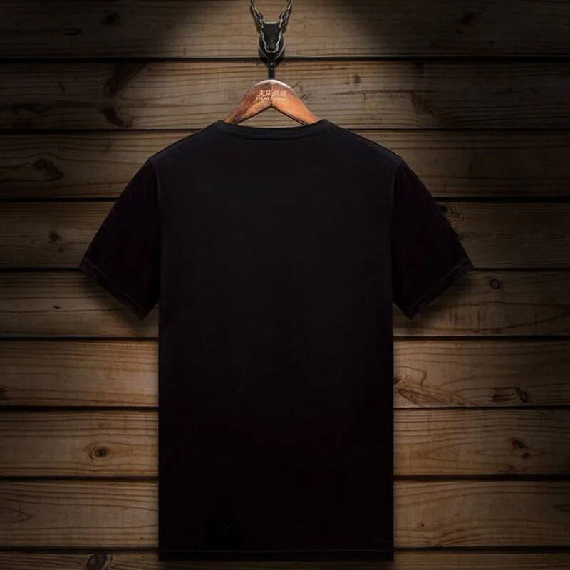 New Men Luxury Diamond Star Rhinestones Fashion Skull Black T-Shirt High Quality