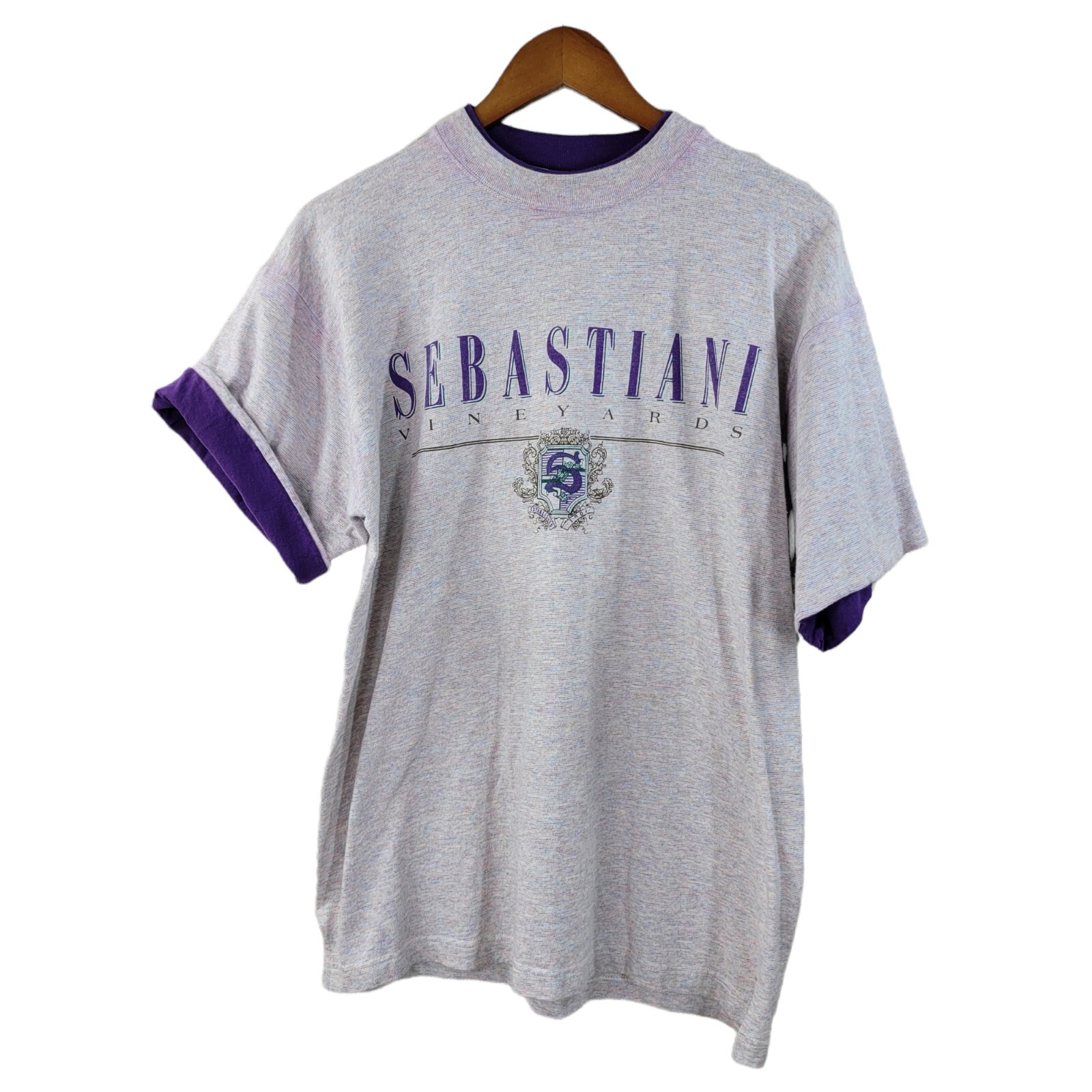 Vintage 90s Sebastiani Vineyards Graphic Tee T-Shirt Size Large Rainbow Heather