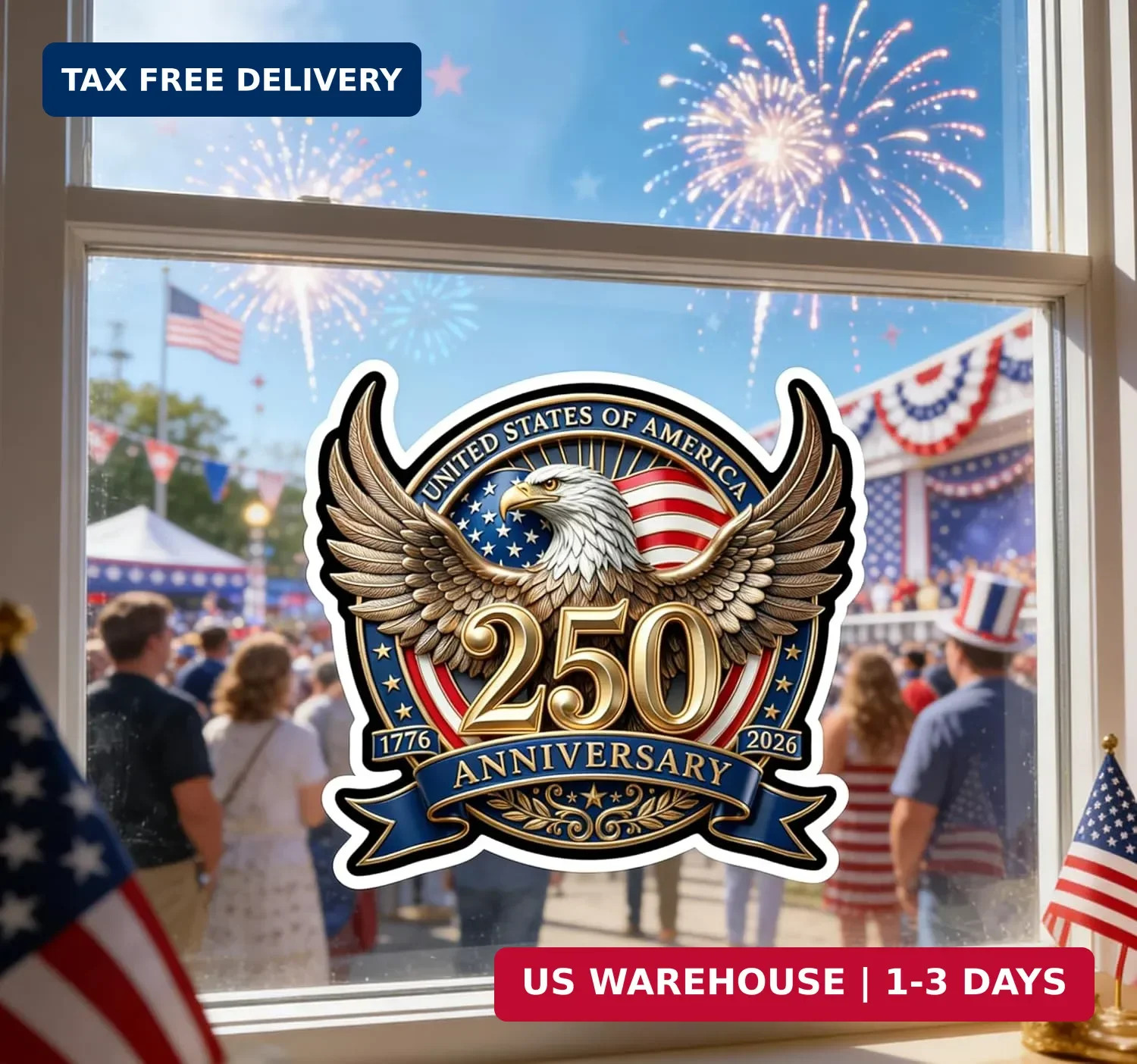 2PCS 250th Anniversary USA Car Decal Sticker 250 Anniversary USA Patriotic 4th o
