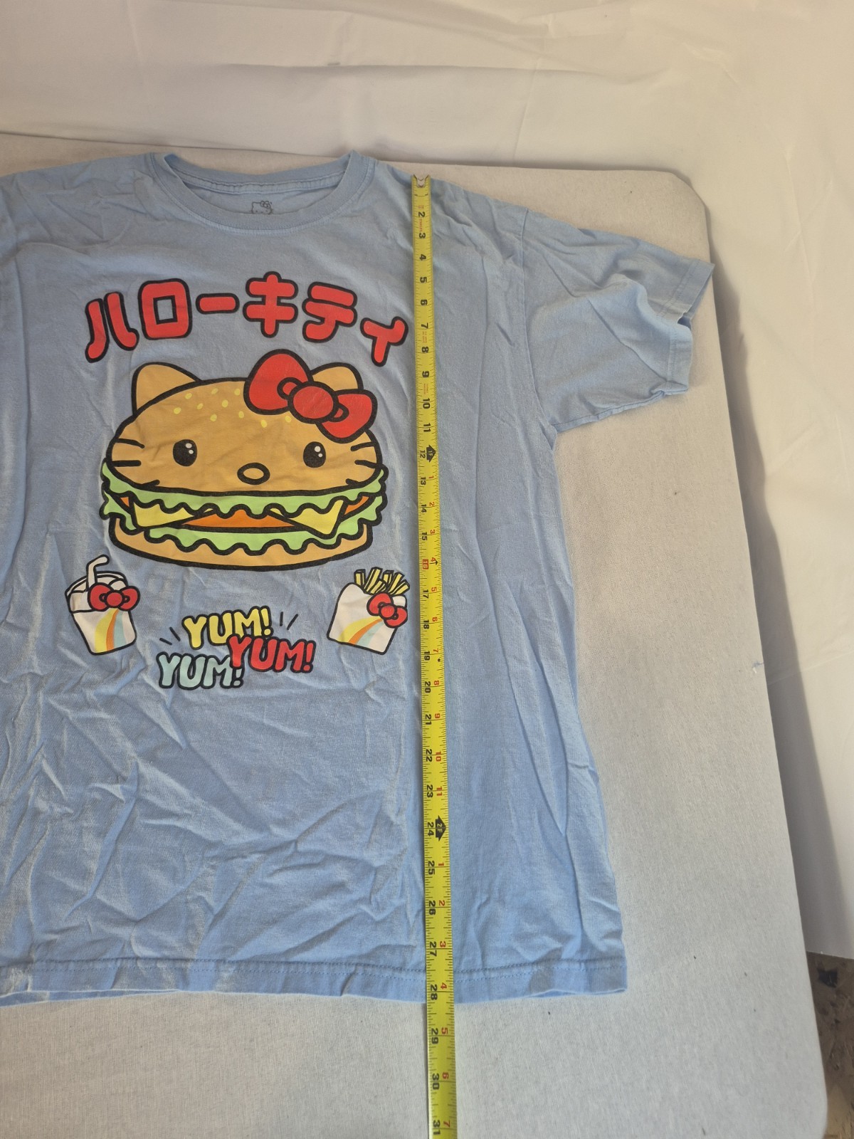 Hello Kitty Sanrio Unisex Large Blue Hamburger T Shirt Kawaii Food