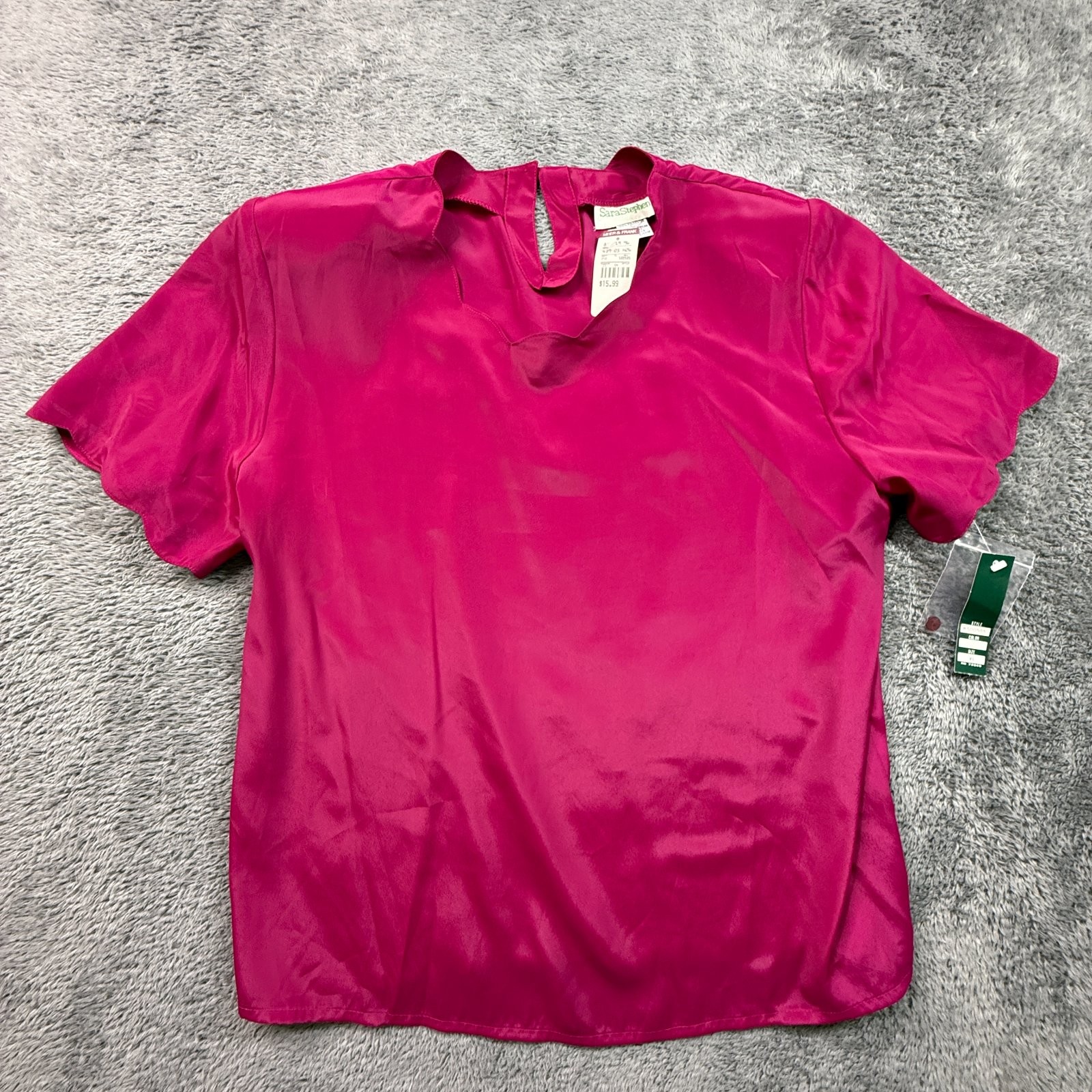 Vintage 90s Sara Stephen Satin Blouse Magenta Pink NWT Meier Frank Womens L