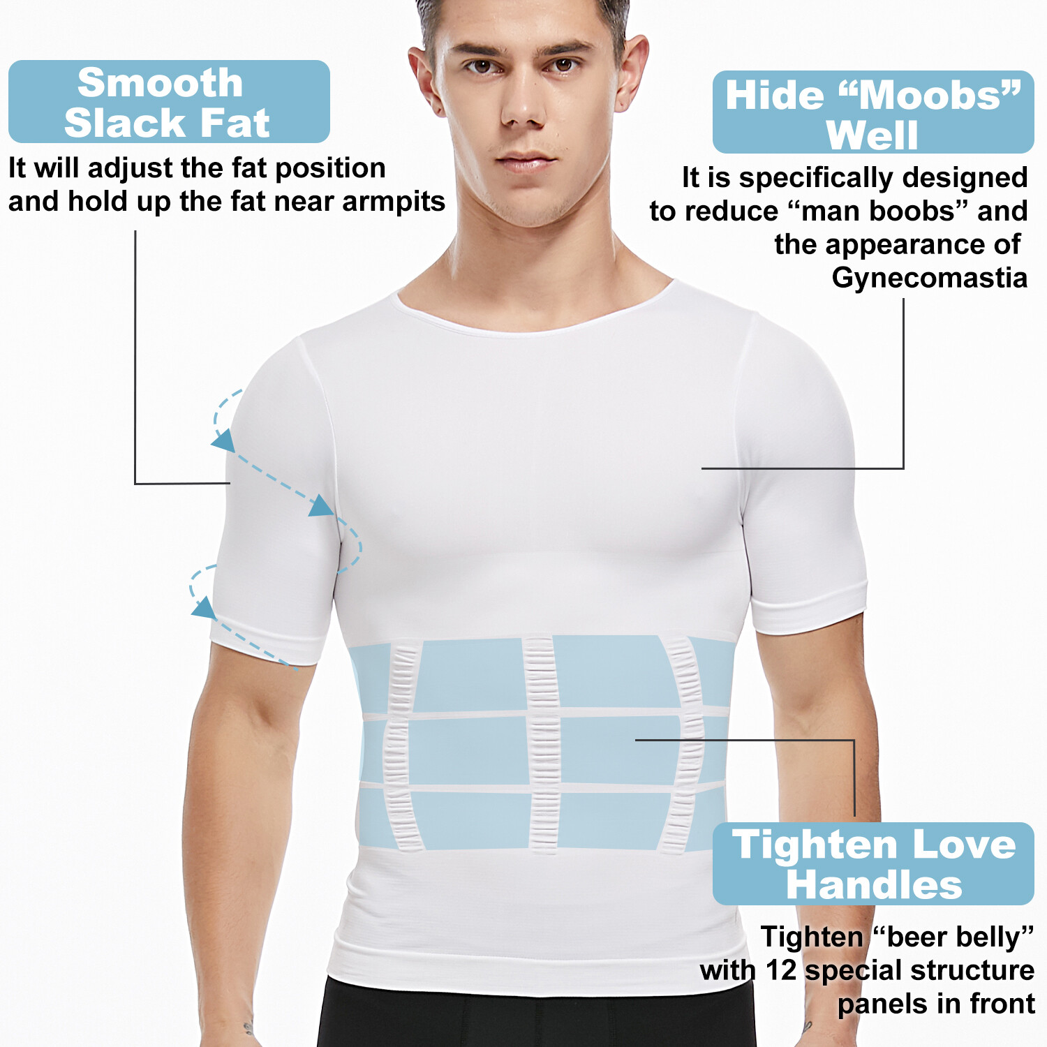 Men Compression Slim Body Shaper Gynecomastia T-shirt Posture Corrector Vests US
