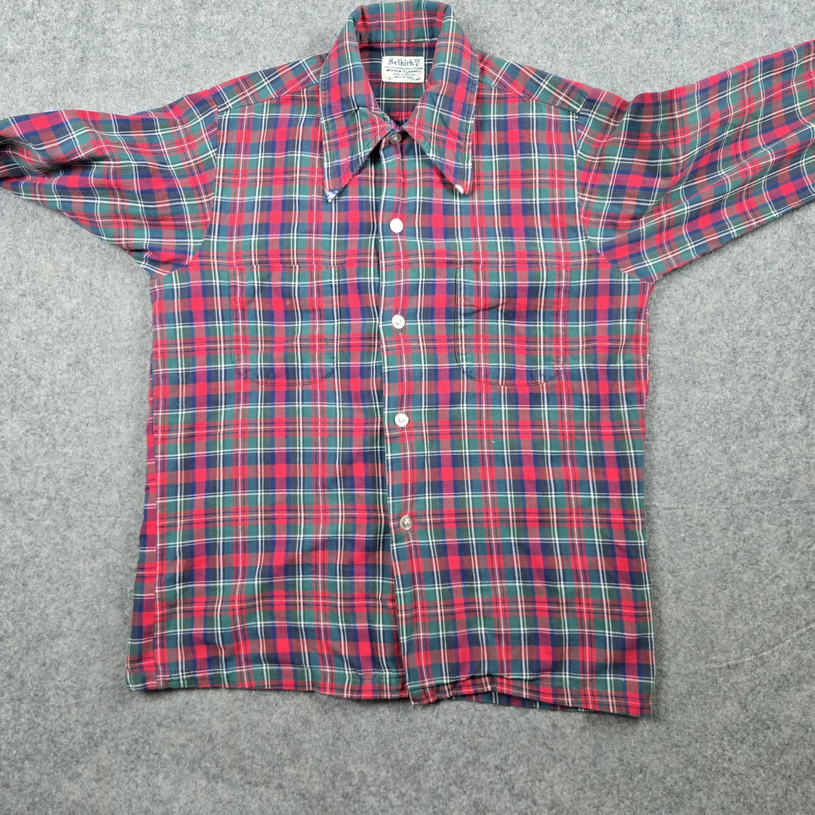 Vintage Selkirk Shirt Mens Small Red 70s 80s Button Up Plaid Woven Flannel USA