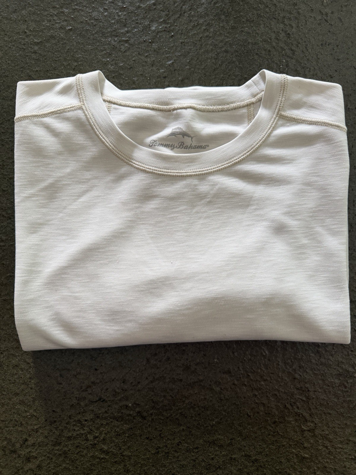 Tommy Bahama Men’s Off White/Beige Crew Neck Short Sleeve Logo Tee Cotton Knit L
