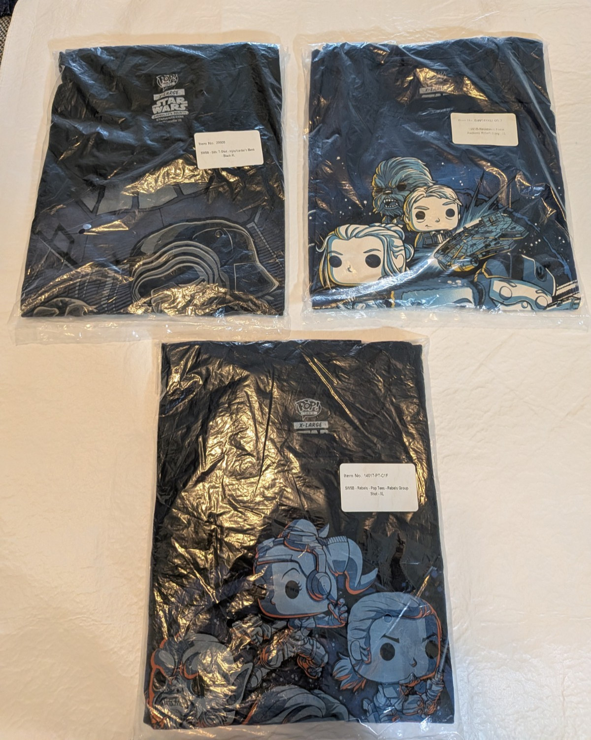 Lot 3 Funko Pop! Star Wars T-Shirt Men’s XL NEW, Unopened