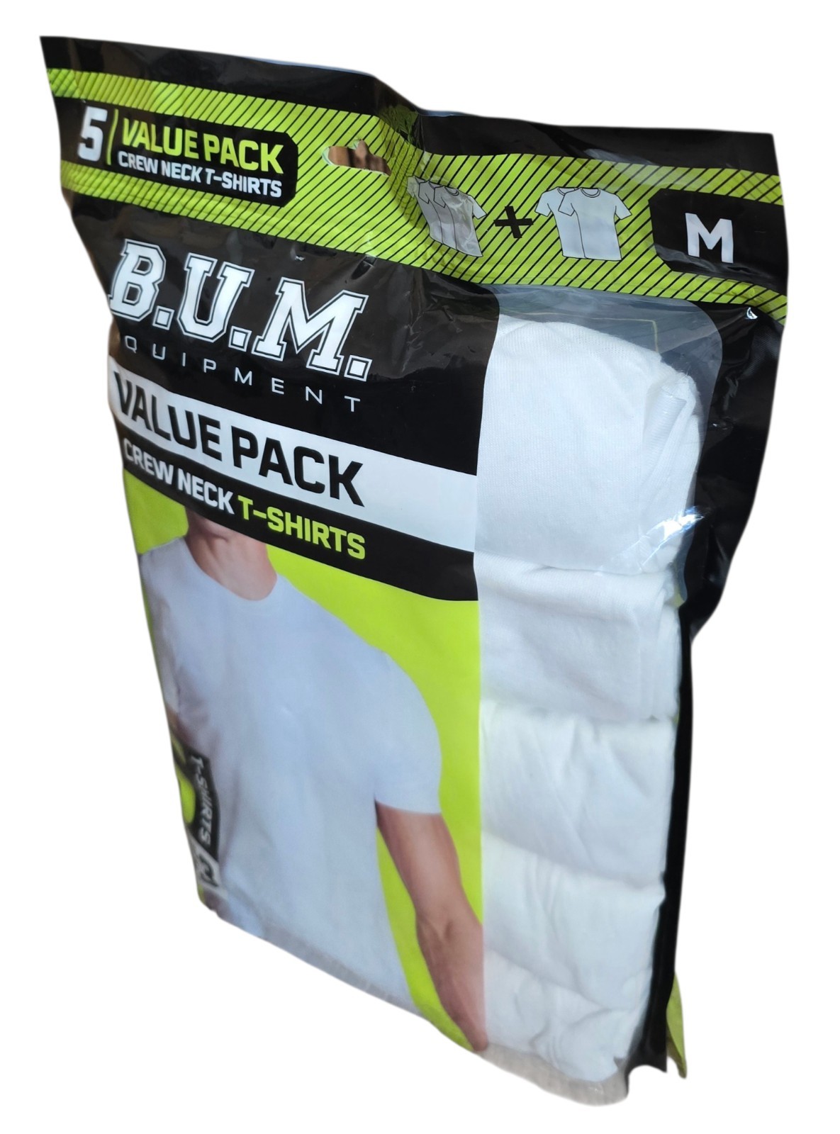 BUM 5x Value Pack Men’s T-shirts, Cotton, White, Medium