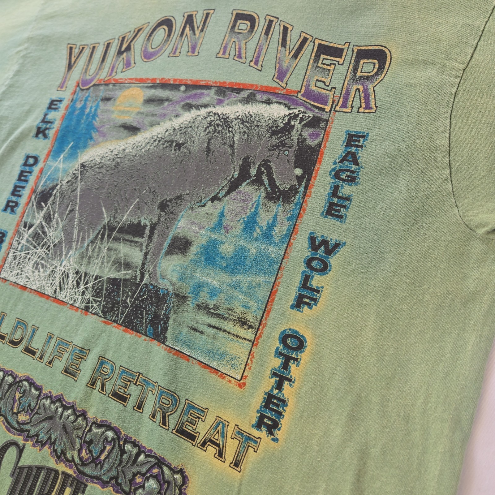 VTG Deadstock 90s Spirit Lake Outfitters Yukon River Wolf T Shirt Sun Tag XL USA