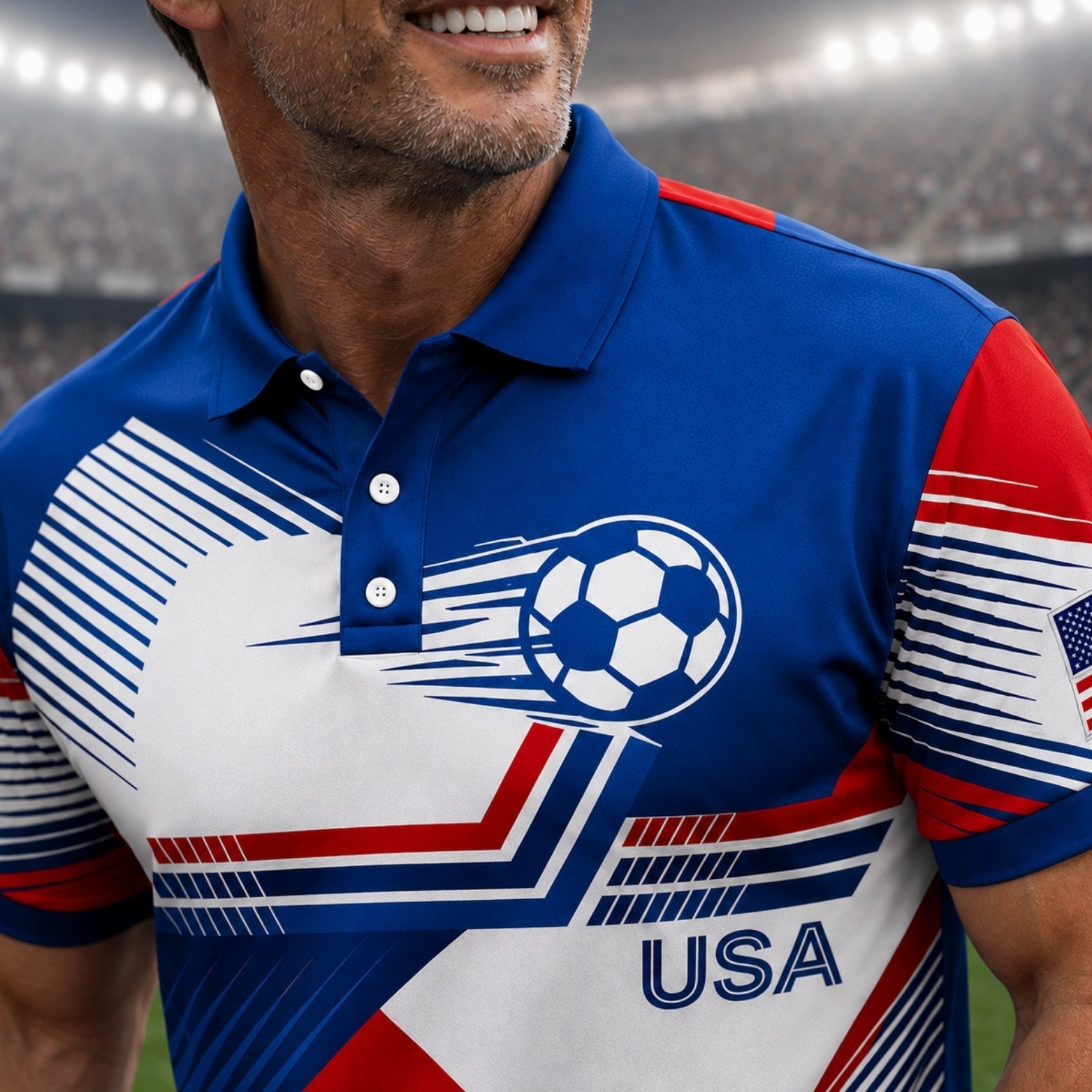USA Soccer Polo Shirt Mens Patriotic American Flag Soccer Fan July 4th (S-5XL)
