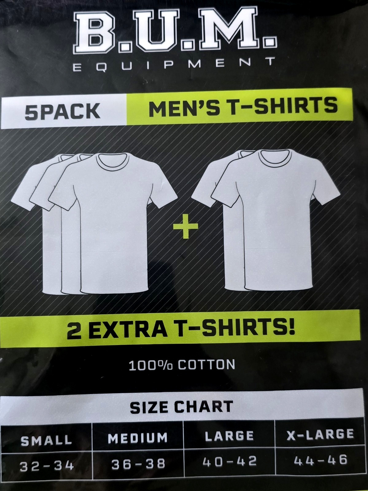 BUM 5x Value Pack Men’s T-shirts, Cotton, White, Size XL
