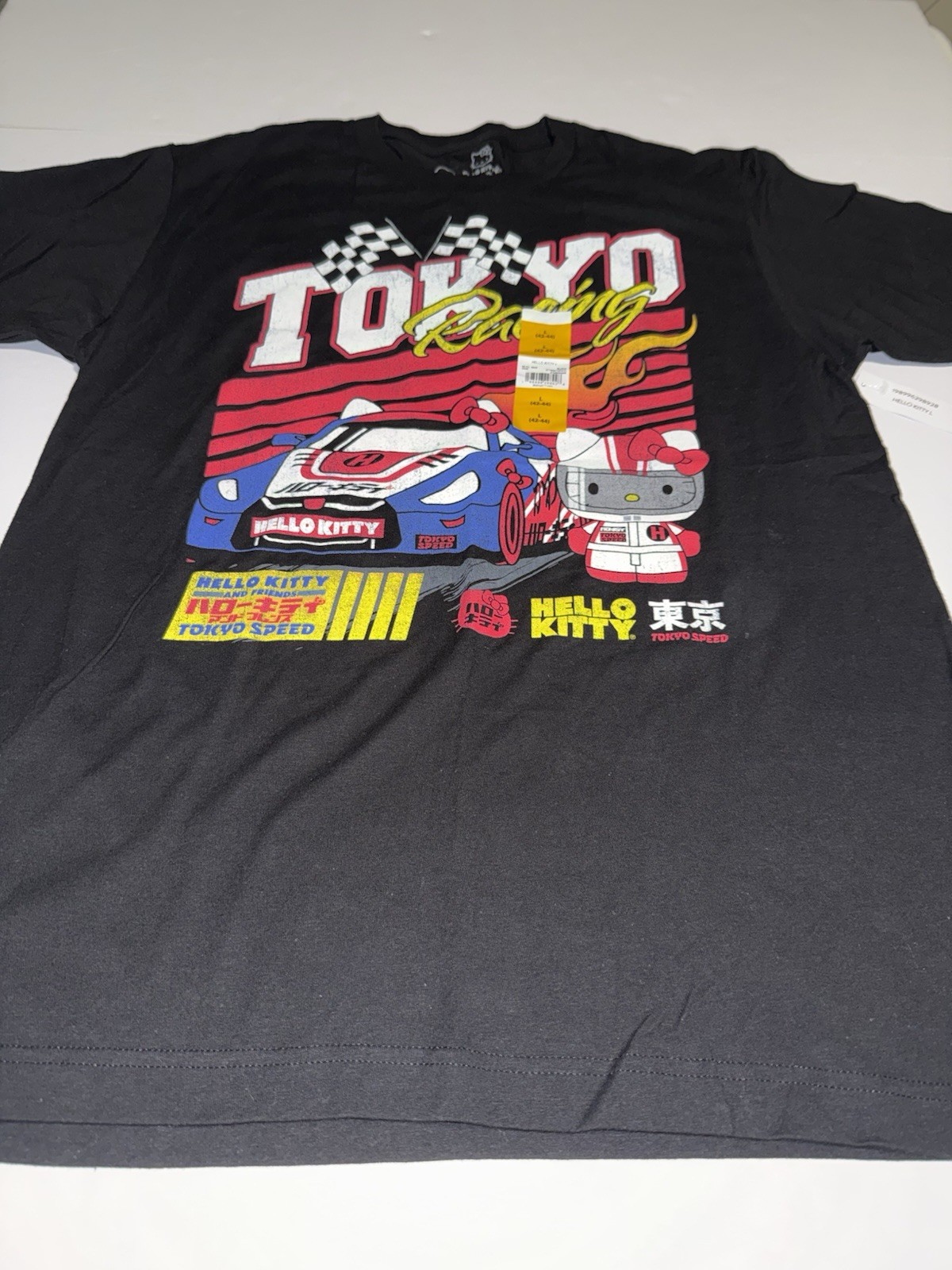 Hello Kitty Men T-Shirt Large Tokyo Japan Racing Sanrio Cartoon Cotton Black NWT
