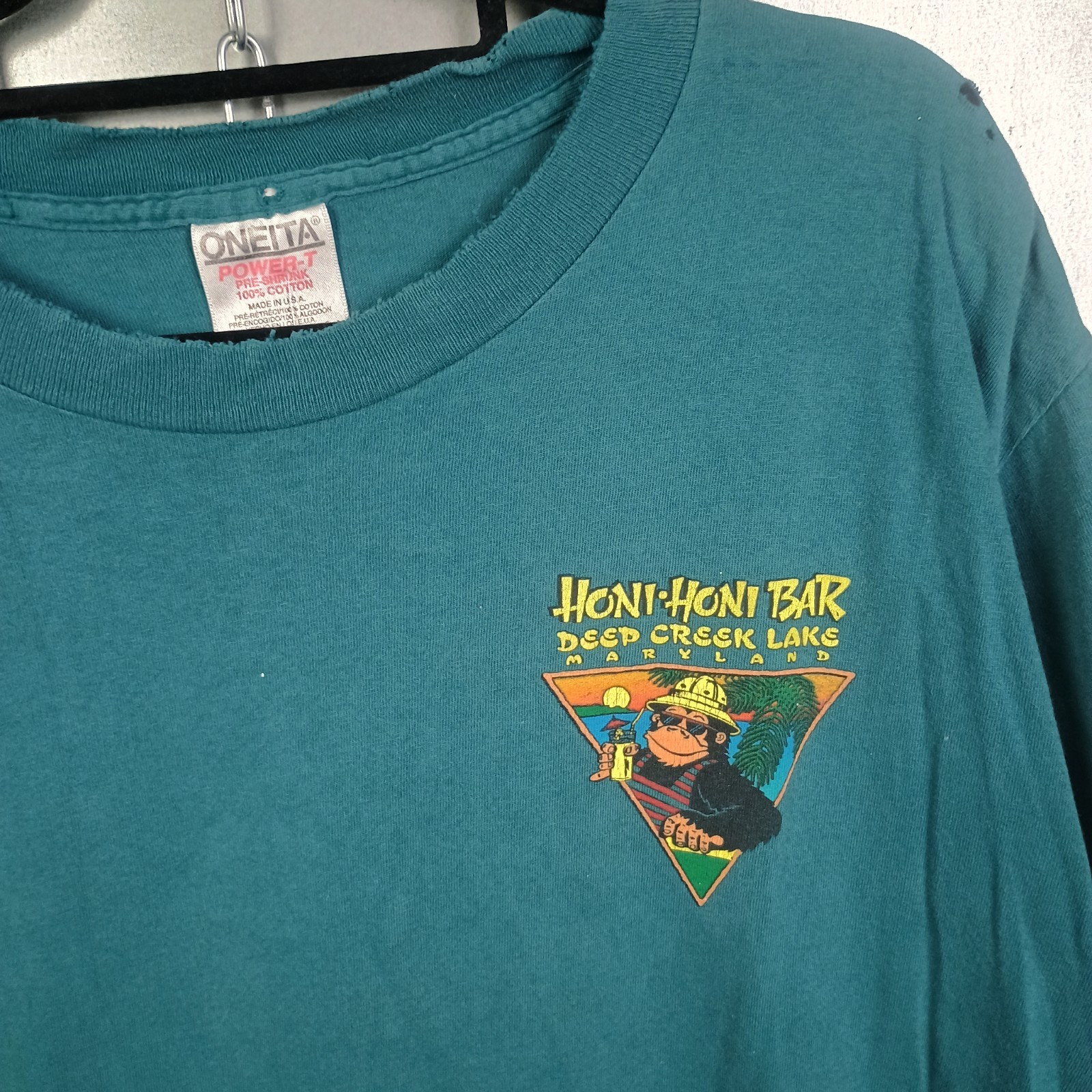 Honi Honi Deep Creek Maryland Vintage 90s Distressed Monkey Shirt Medium Faded