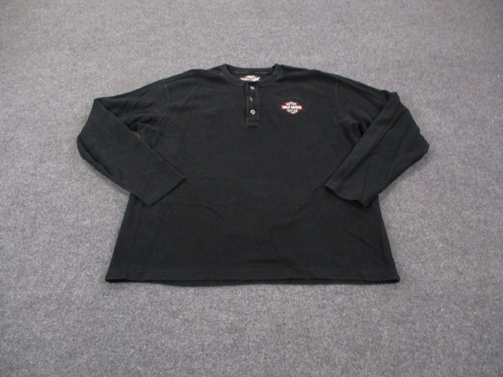 Harley Davidson Shirt Mens XL Black Biker Henley Woven Casual Pullover Y2K