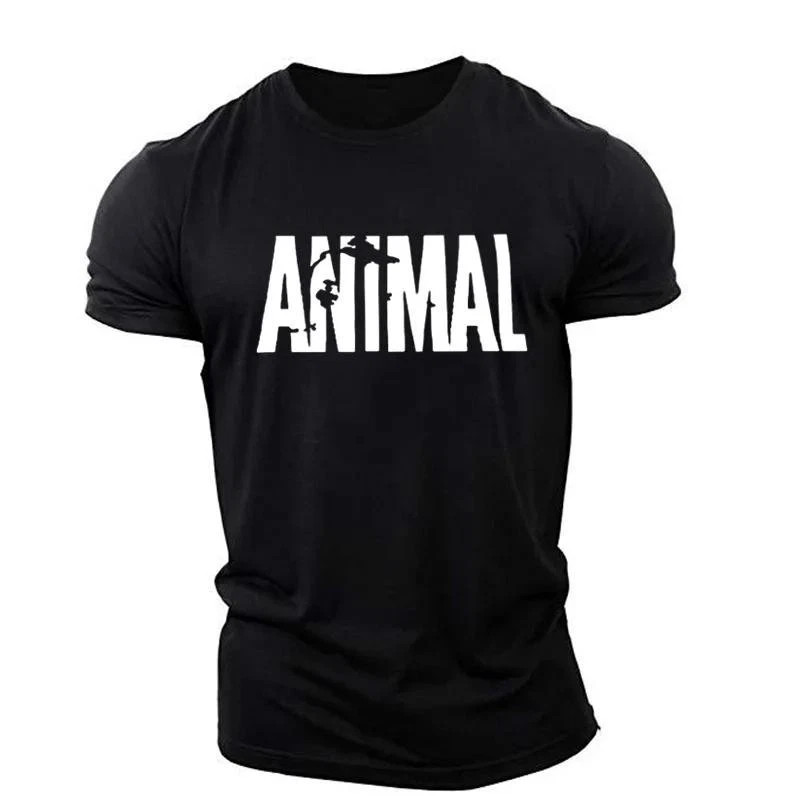 Men Muscle Gym T-Shirts Short Sleeve Workout Athletic Bodybuilding Animal Tee